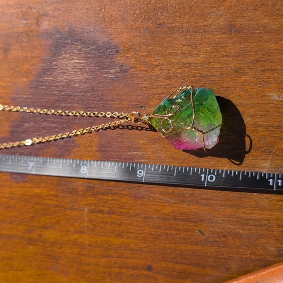 Wire-Wrapped Watermelon Tourmaline Pendant Necklace * Crystal * NEW * Stunning - Picture 6 of 9